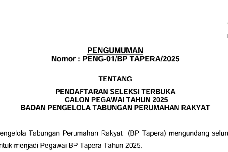 Lowongan Kerja BP Tapera 2025: Dibuka 19 Formasi, Cek Syarat, dan Cara Daftar
