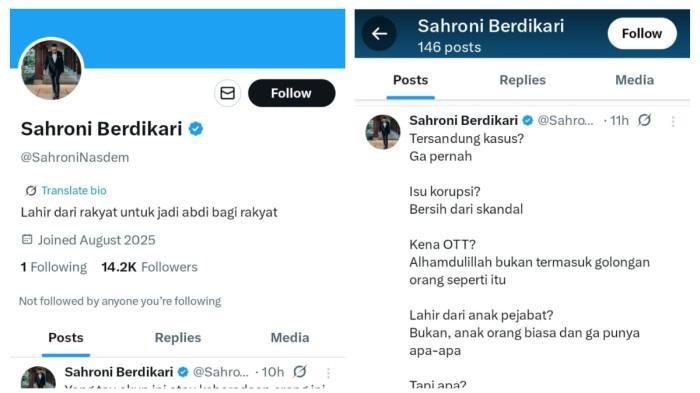 Ramai Akun X Sahroni Berdikari, NasDem: Palsu