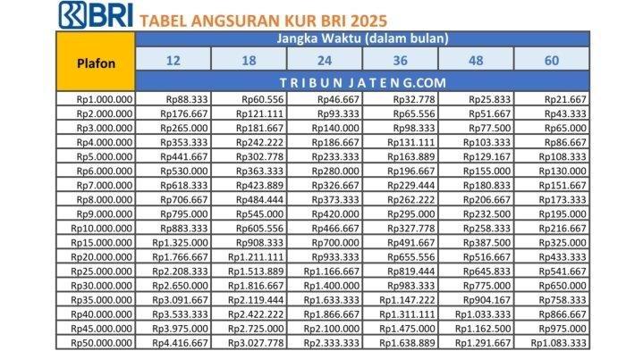Tabel Pinjaman KUR BRI September 2025, Hadir dengan Angsuran 100 Juta Berikut Cicilannya 2 Jutaan Saja